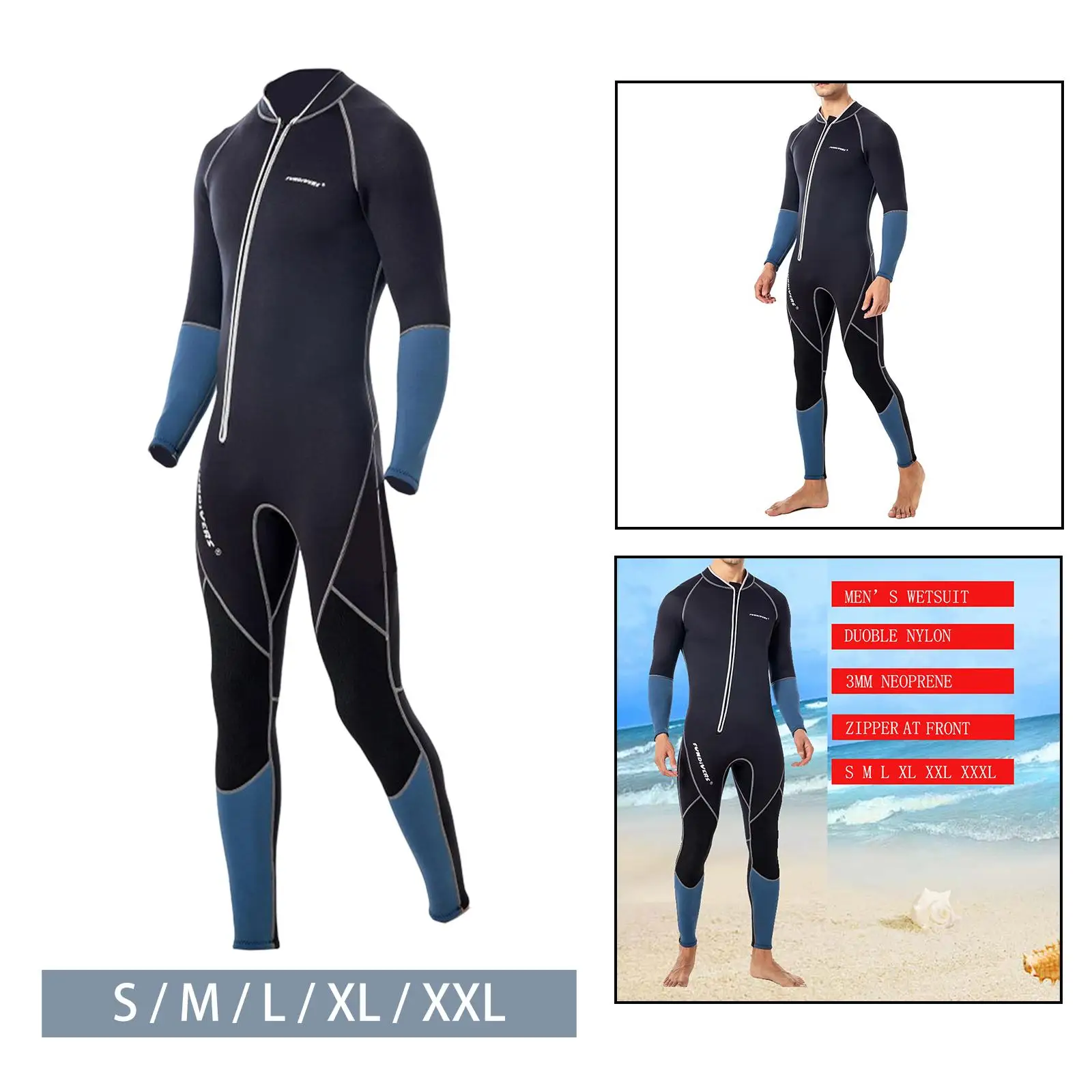 3mm Neoprene Wetsuit Swimming Full Suit  Wear Resistant Long Sleeve Stretch Surfing Scuba Diving Suit for Outdoor Sports