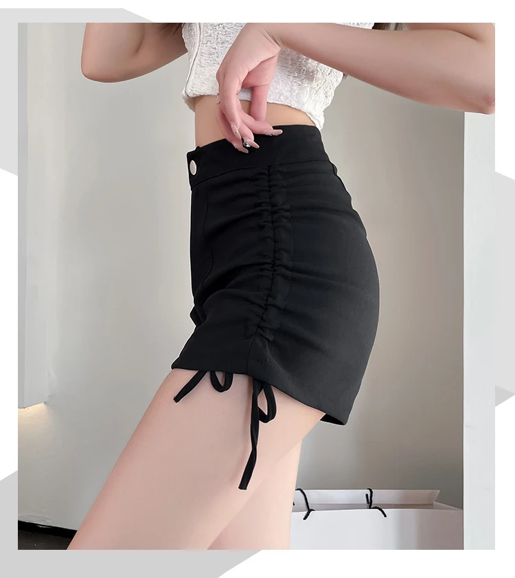 ladies clothes Wisher&Tong Women's Shorts Summer 2022 Vintage Casual High Waist Black Shorts Slim Drawstring A-line Female Y2k Short Pants workout shorts