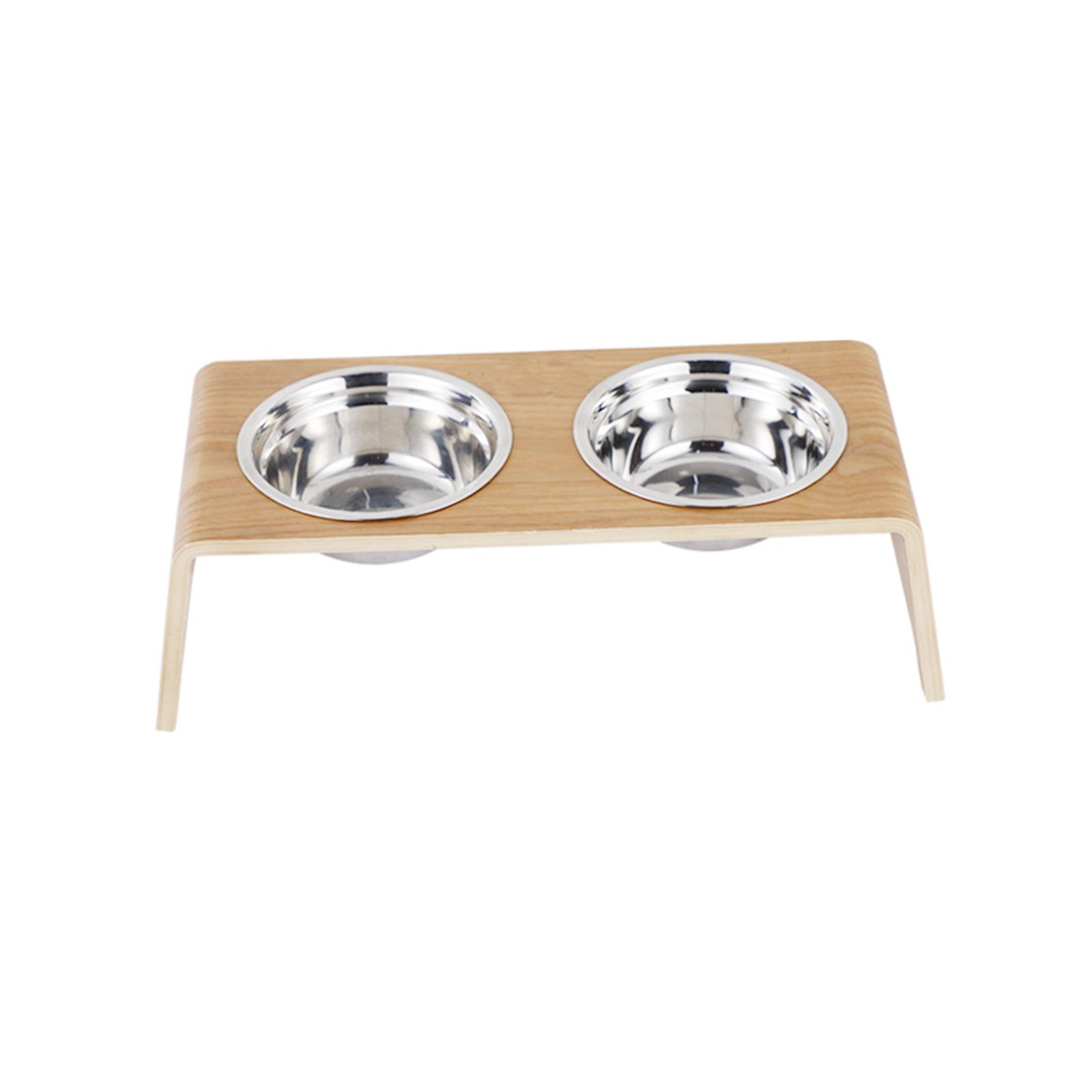 Raised Pet Bowls Metal Feeding Station with Wooden Stand Water Drinking Bowl for Indoor Elevated Cat Bowls Pet Feeder Waterer