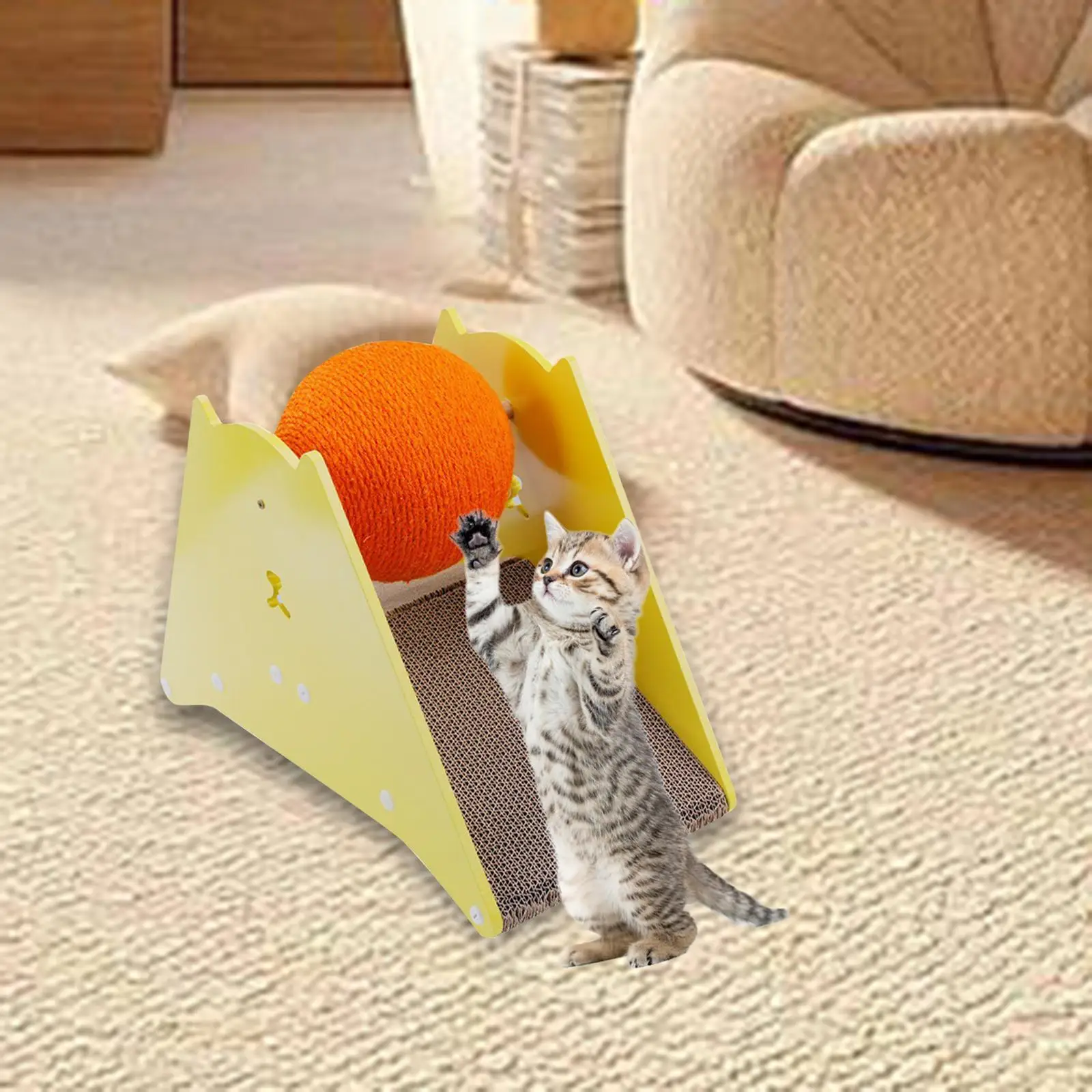 Cat Scratching Board with Ball Cardboard Play Solid Wood Stand Claw Grinding Protecting Furniture Cat Scratcher Toy Pet Supplies