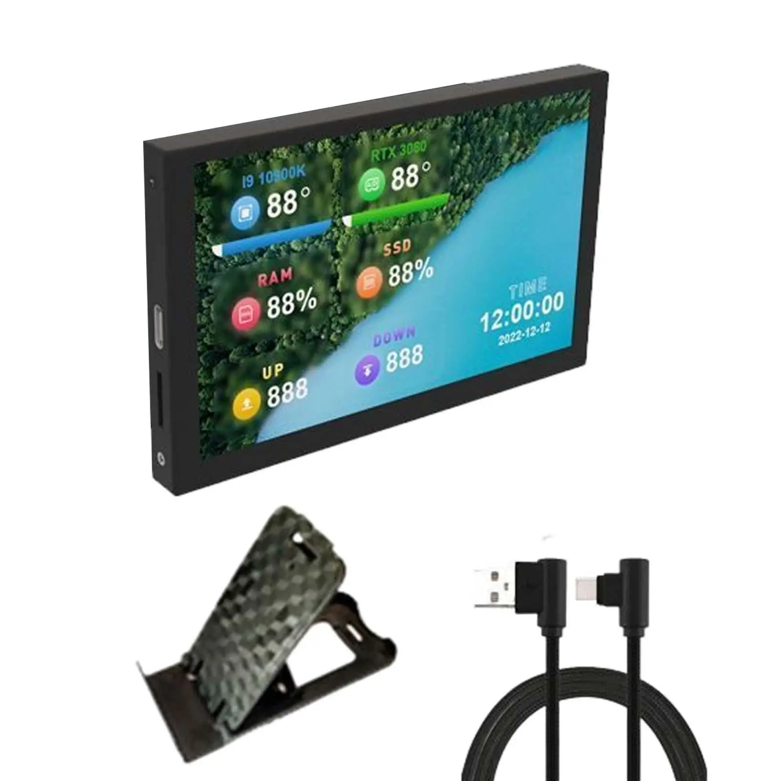 5`` IPS Computer Secondary Screen Multifunction with Bracket Type-C Temperature Display Dynamic Theme Supported PC Mini Screen