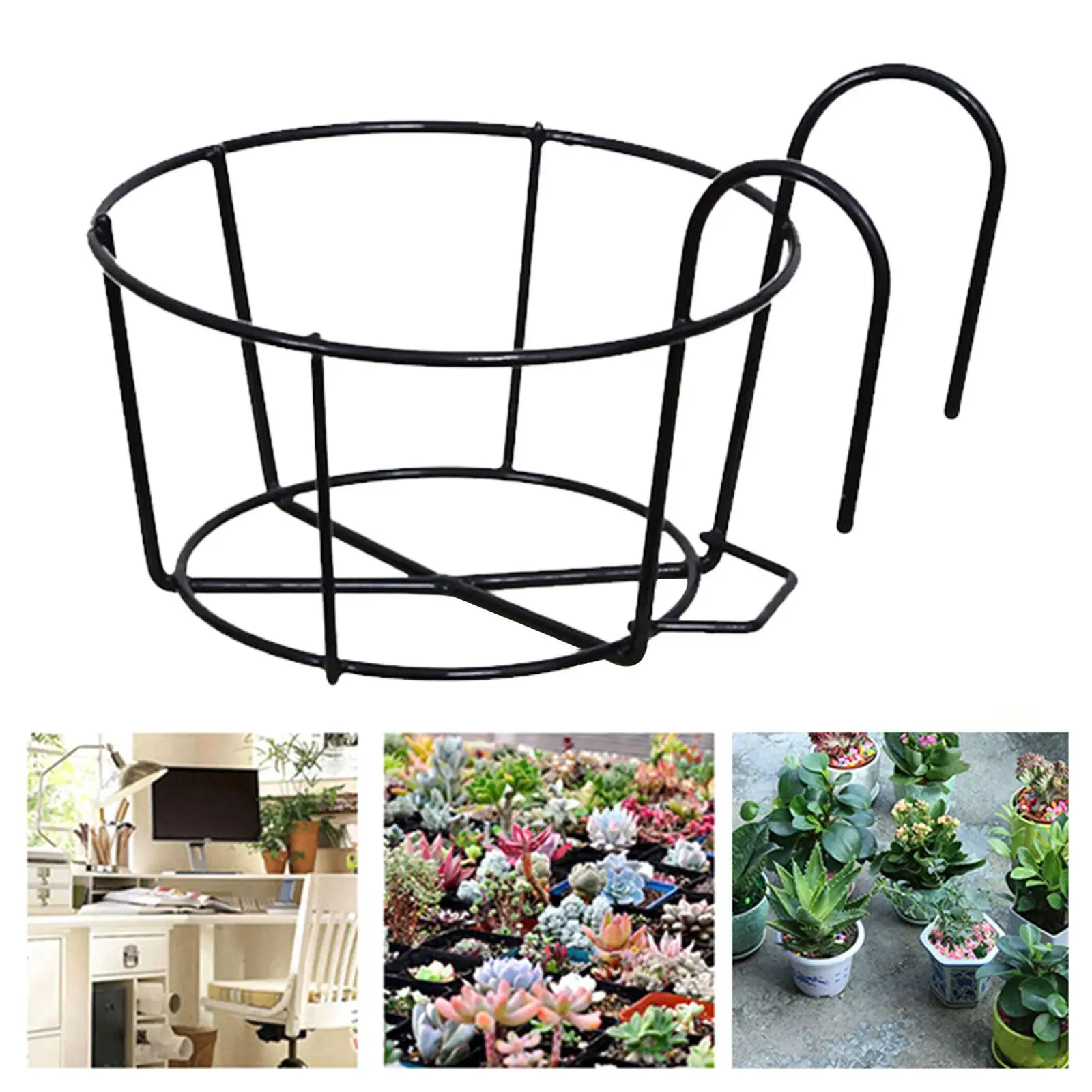 Flower Pot Holder Fence Shelf Container Round Multipurpose Iron Art Rack Railing Planters for Fence Outdoor Garden Home