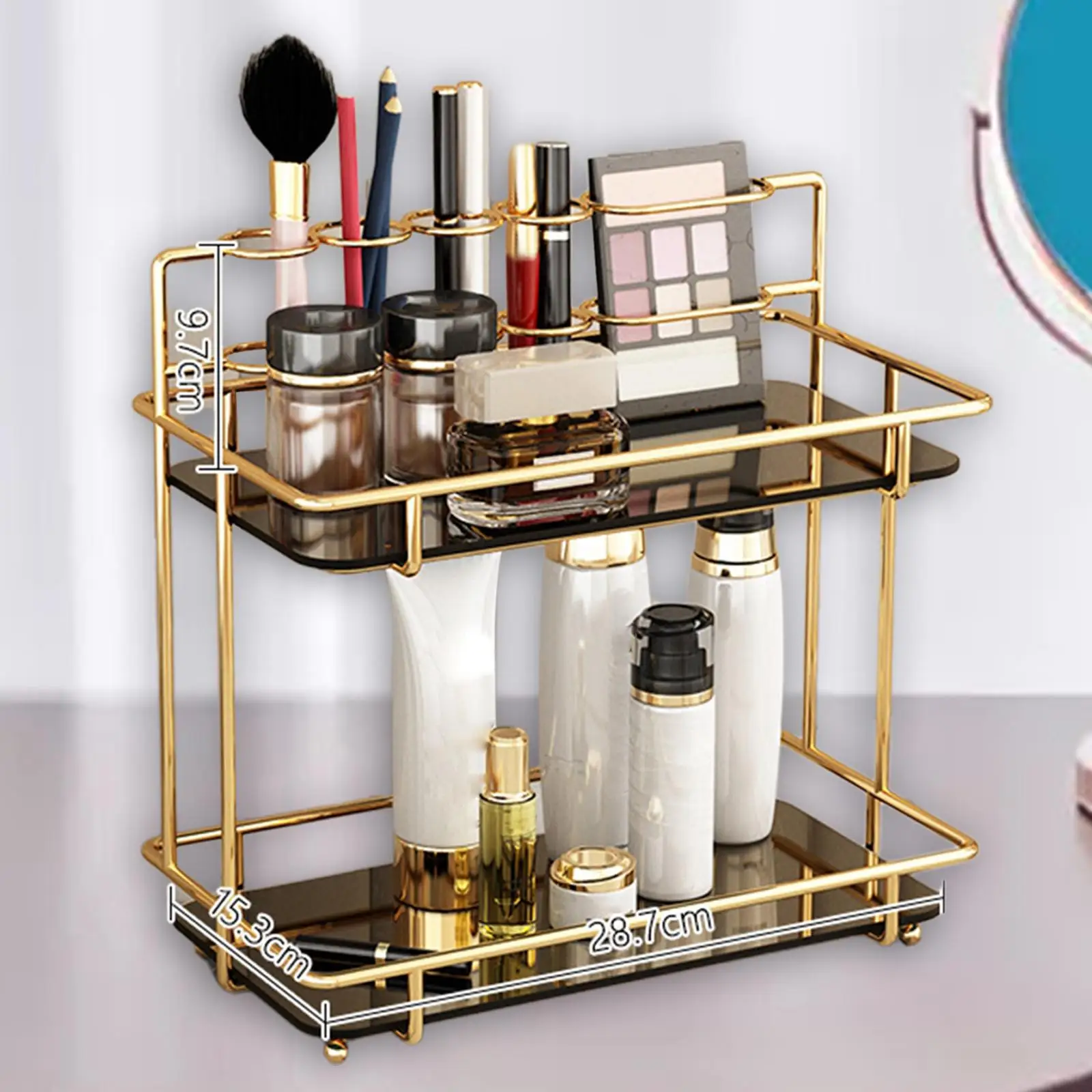 Bathroom Countertop Organizer Double Tier Storage Vanity Tray Cosmetic Storage Rack for Makeup Brushes Tabletop