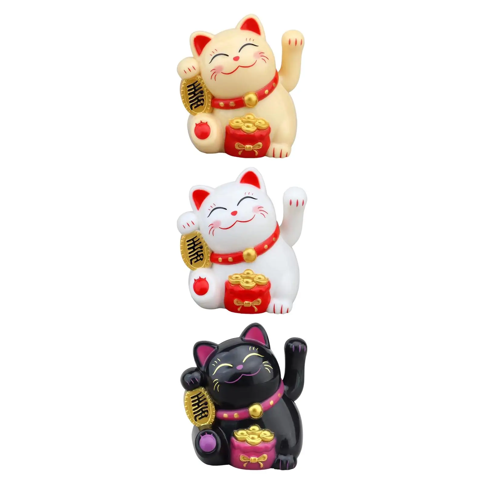 Cute Cat with Waving Arm Small Cat Figurines Feng Shui Ornament for Desktop Shelf Living Room Decoration Car Dashboard Decor