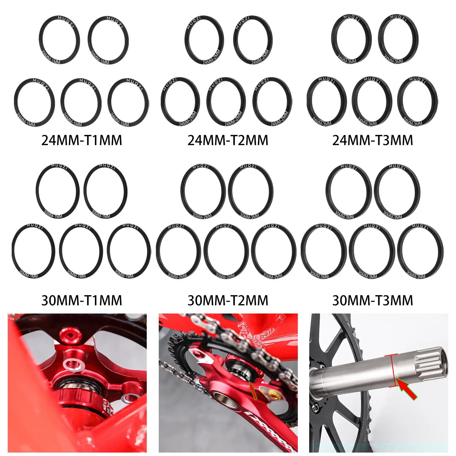 5pcs MTB Bike Bottom Bracket Gasket Crank Set Washer Aluminium Alloy Spacer Parts