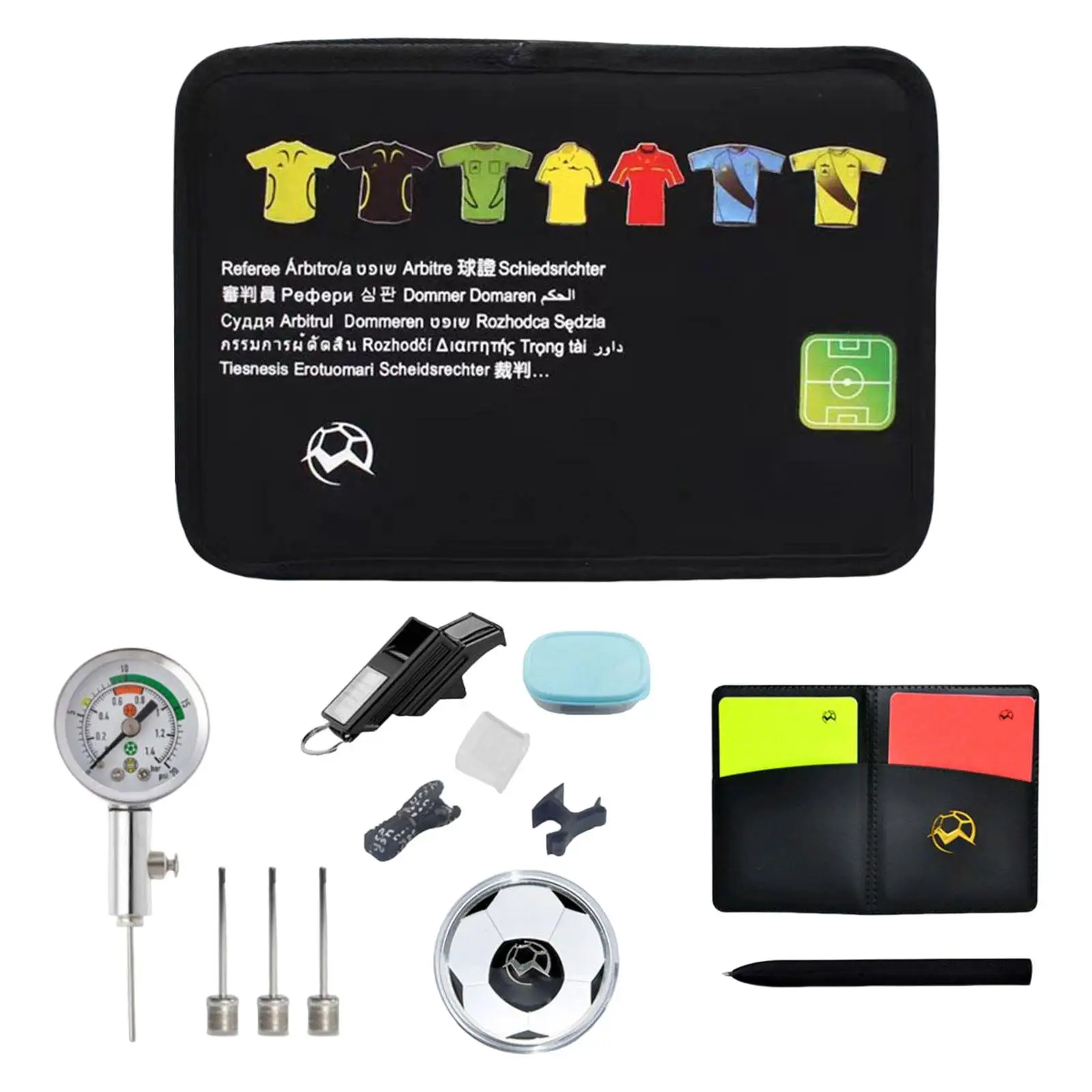 Soccer Referee Accessory Bag whistle Pressure Gauge Pencil Card Set Sheets for