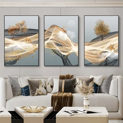 3 Nordic Luxury Ribbon Abstract Wall Art Landscape Modern Poster Print Picture Living Room Home Decorative Painting
