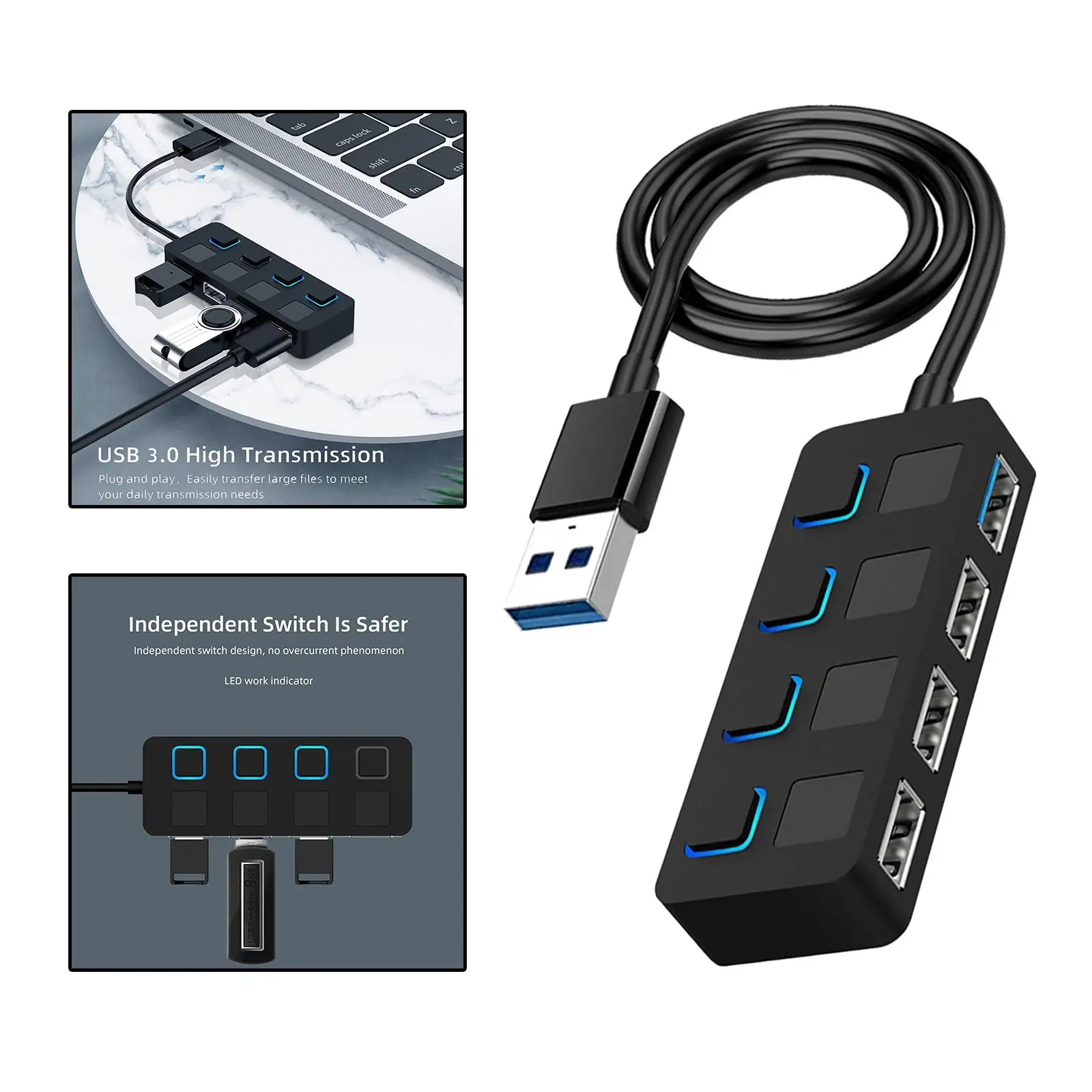 Slim 4 Port USB 3.0 Hub Compact Data USB Hub for MacBook Mobile HDD Flash Drive for iMac (Charging Not Supported)