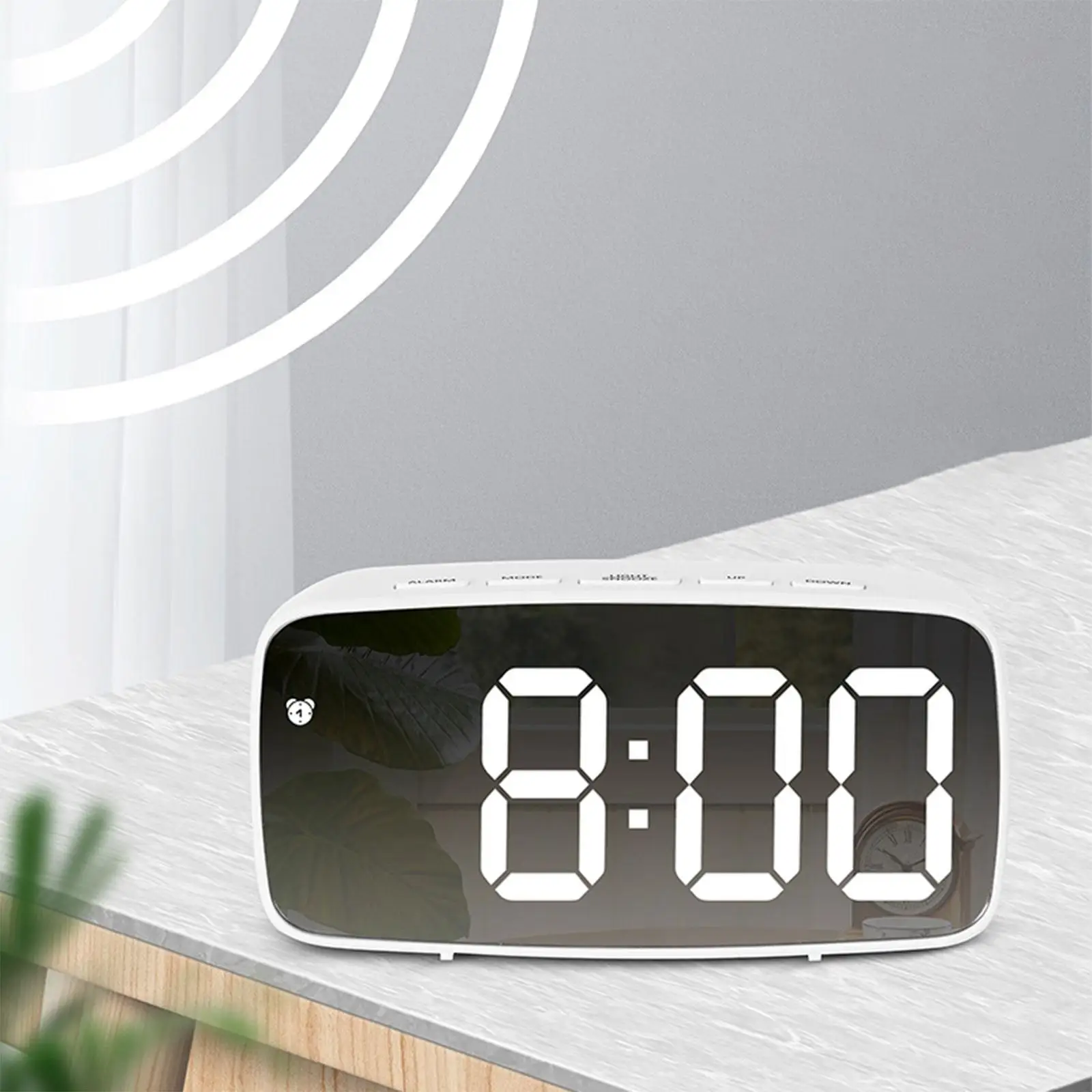 Digital LED Alarm Clock Mirror Desktop 2-Level Brightness Snooze ARC Display Clock for Bedroom Makeup Bedside Kids 12/24 HR