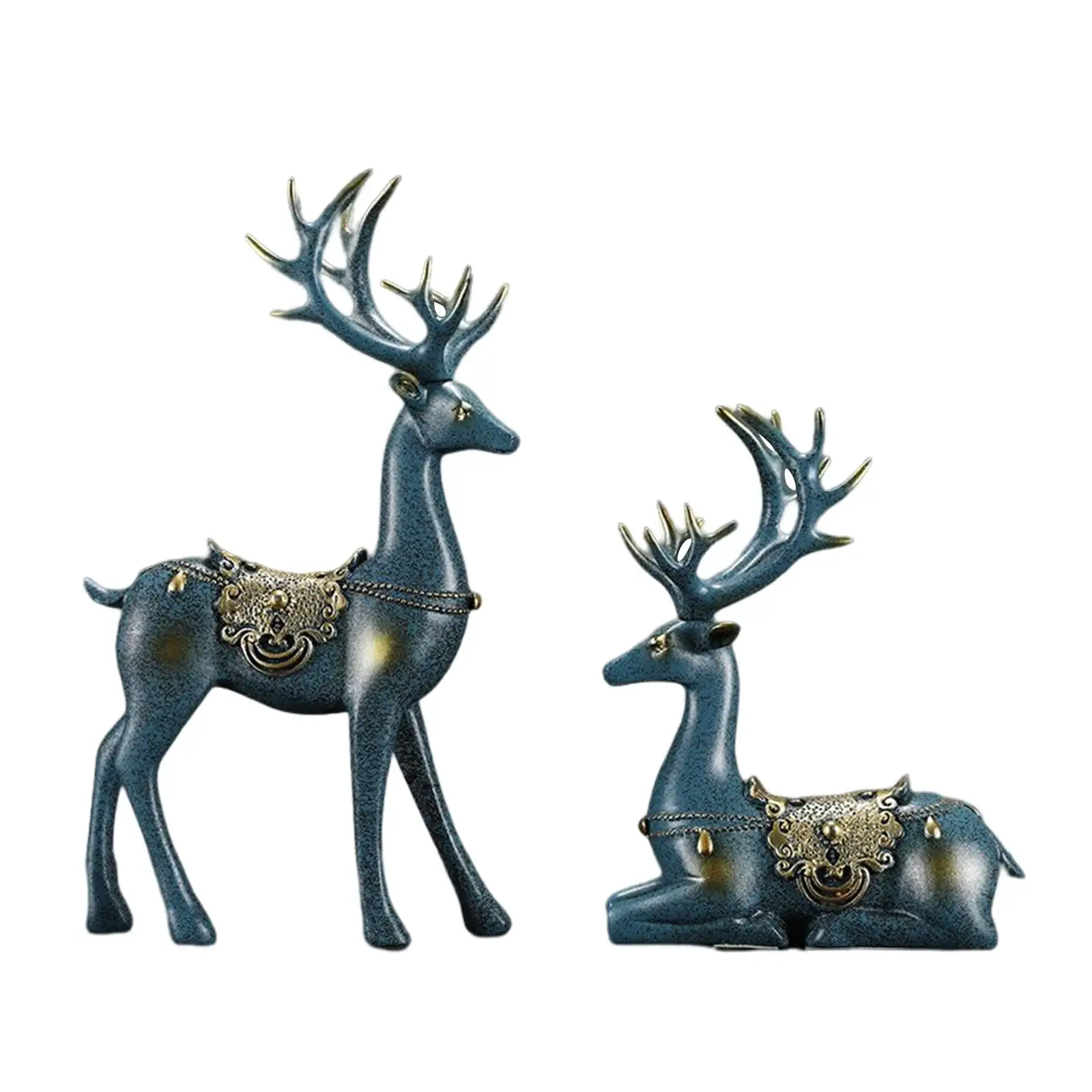 Set of 2 Reindeer Figurines Resin Deer Statues for Home Table Decoration