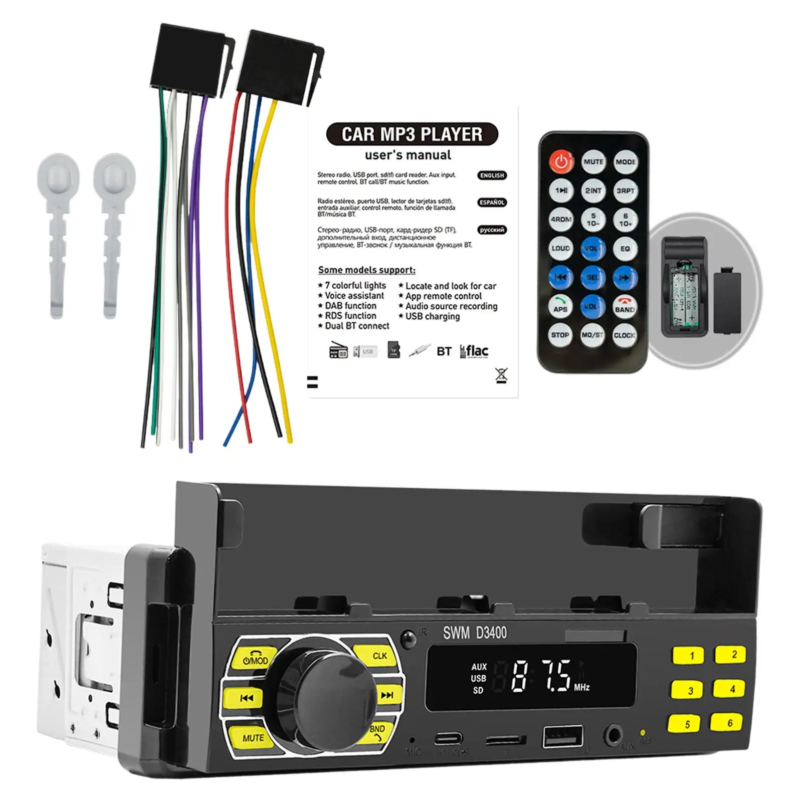 Car Stereo V5.0 LED Display Handsfree AUX Input FM Audio Voice Control WMA/WAV//ape Multimedia Player for Trucks Cars