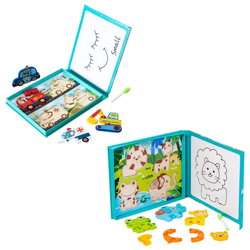 Montessori 2 in 1 Drawing Jigsaw Puzzle Educational Toy for Ages 2-4 Toddler