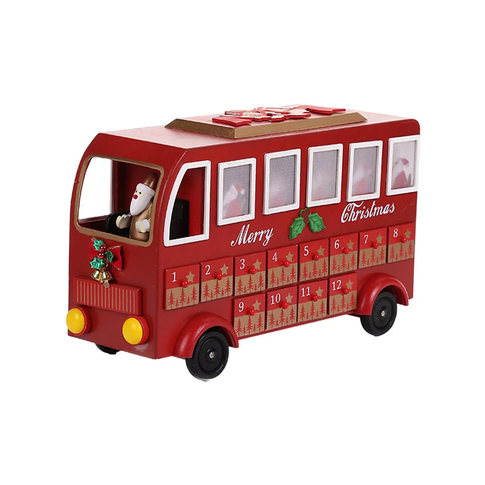 Table Christmas Wooden Advent Calendar Bus 24 Day Count Down Xmas Decor with 24 Drawer Durable Wood Material Festive