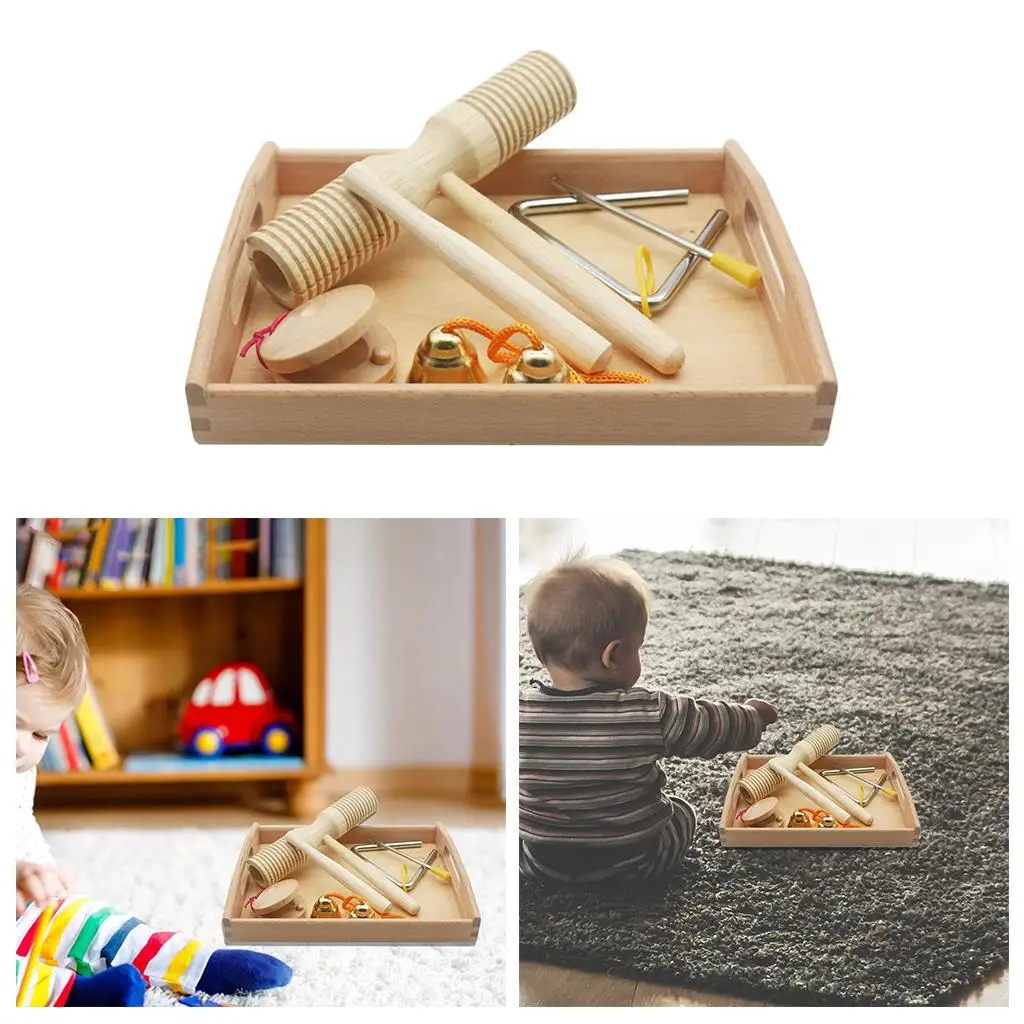 Natural Wood Music Art Percussion Instruments Triangle Bell Castanet Learning Teaching Educational Music Toys Play