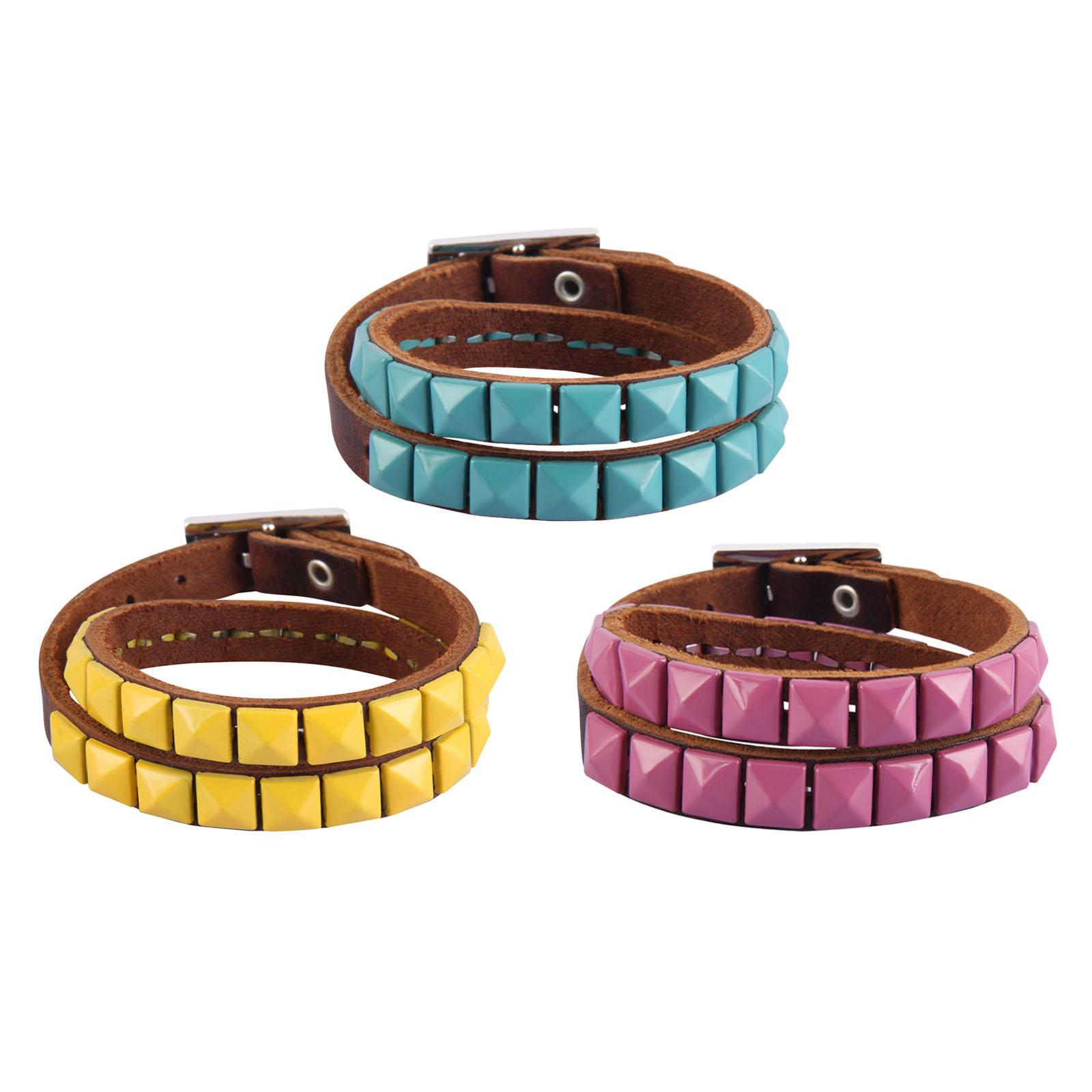 PU Leather Studded Bracelet Buckle Clasp Cuff Bangle for Men Women Costume Accessories