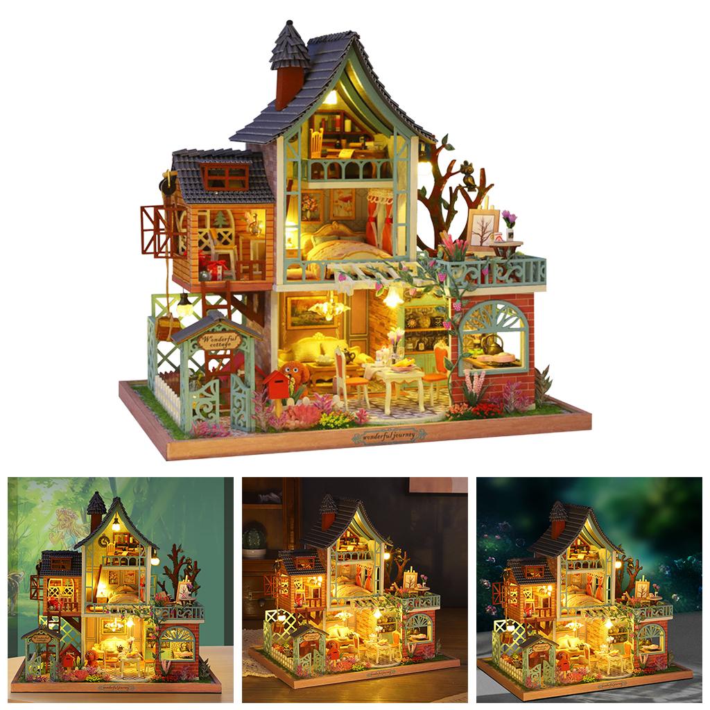 Jungle Resort Doll House, Room Boxes, W/ Switch Livingroom Miniature, for Christmas Crafts
