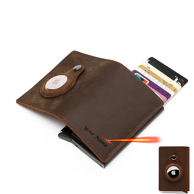 Personal isierte Leder RFID Brieftaschen für Männer mit Airtag Inhaber Kreditkarten inhaber Air Tag sichere Brieftasche für Kreditkarten – Detail 2