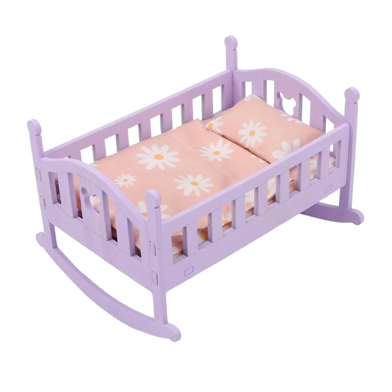Baby Doll Bed Wooden Furniture Bedroom for 1:12 Doll Decoration Accessories