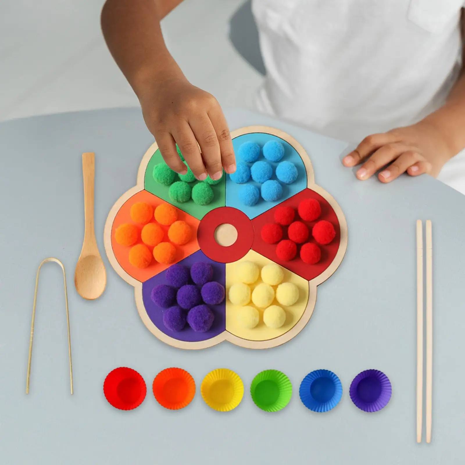  Montessori Flower Rainbow Board Counting Toys Clip Ball Toy Children`s Early Education Color Classification Training Game