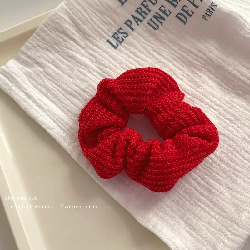 Herbst-Winter Gestrickte Haargummis in Leuchtenden Farben, Einfarbige Pferdeschwanzhalter, Elastische Haarbänder für Frauen – Detail 6
