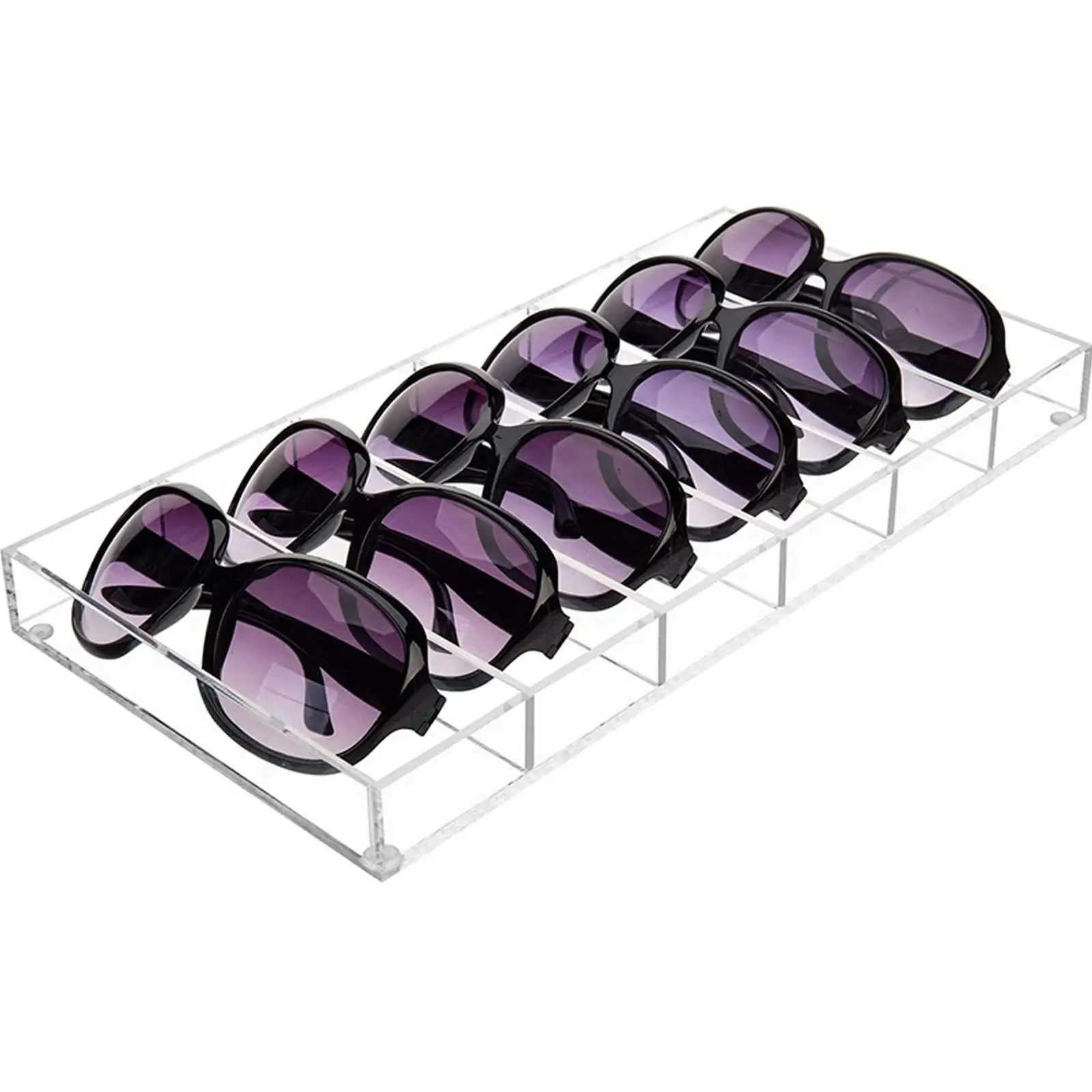 Acrylic Glasses Organizer 6 Slot Clear Eyewear Storage Tray Glasses Holder Stand Shelf for Watch Jewelry Makeup Display Showcase