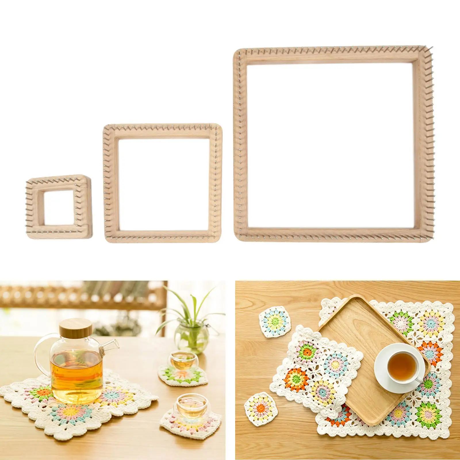 Square Knitting Loom Wooden Handcrafts Needlework Board DIY Pegs Accessories Multifunctional for Bags Sock Yarn Toys Children