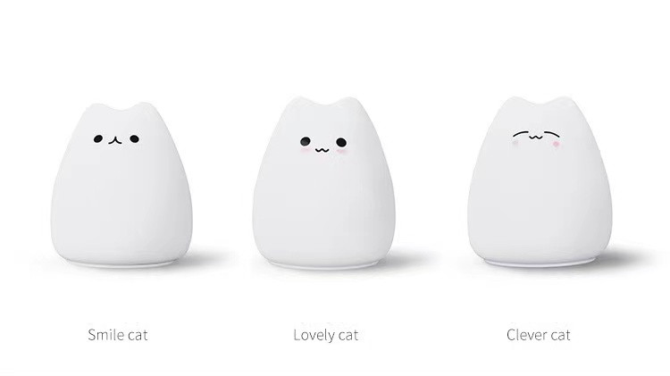 Kawaii LED Night Light Cat Lamp Wireless Touch Sensor Silicone Battery Animal Light Child Holiday Bedroom Desktop Decor Lamp