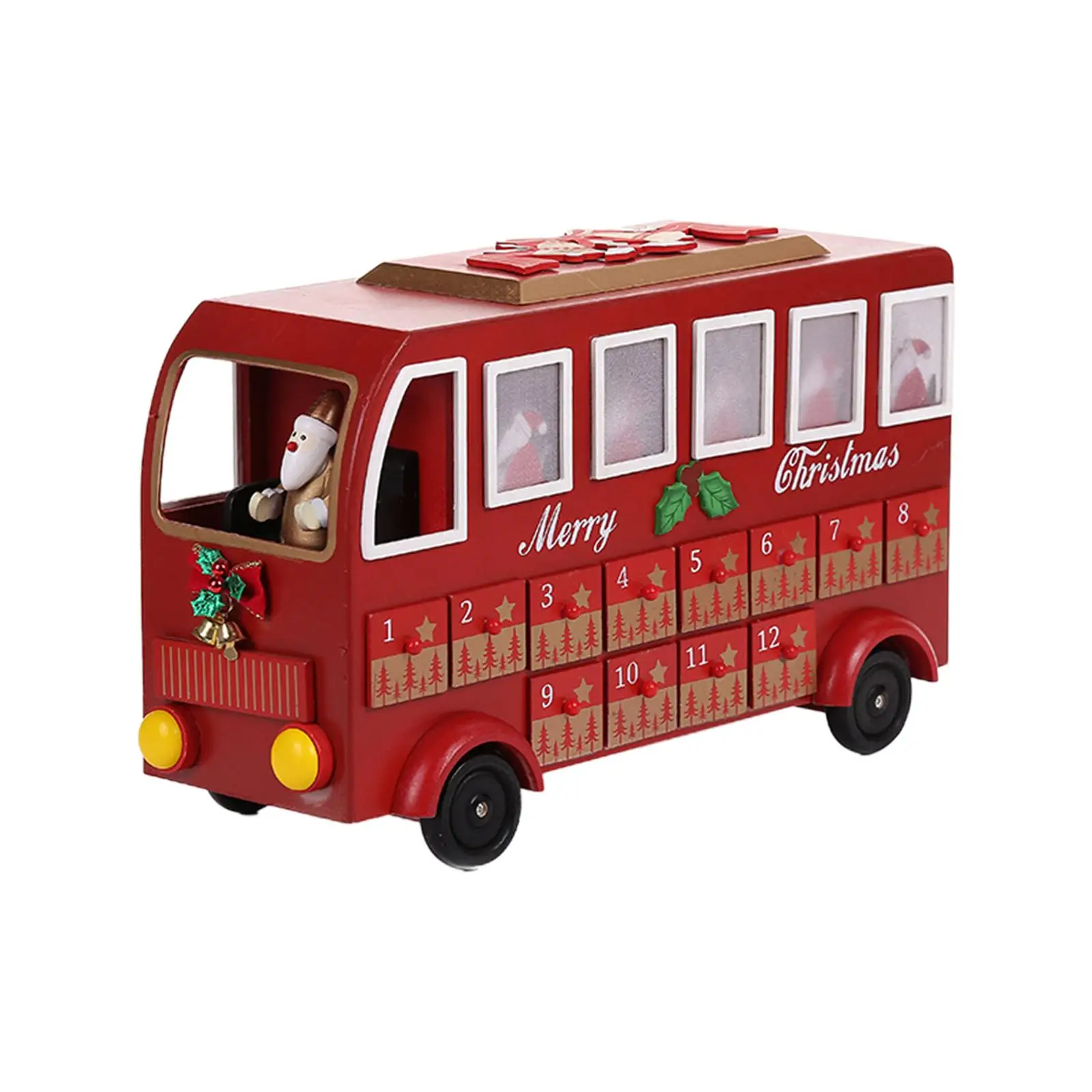 Table Christmas Wooden Advent Calendar Bus 24 Day Count Down Xmas Decor with 24 Drawer Durable Wood Material Festive