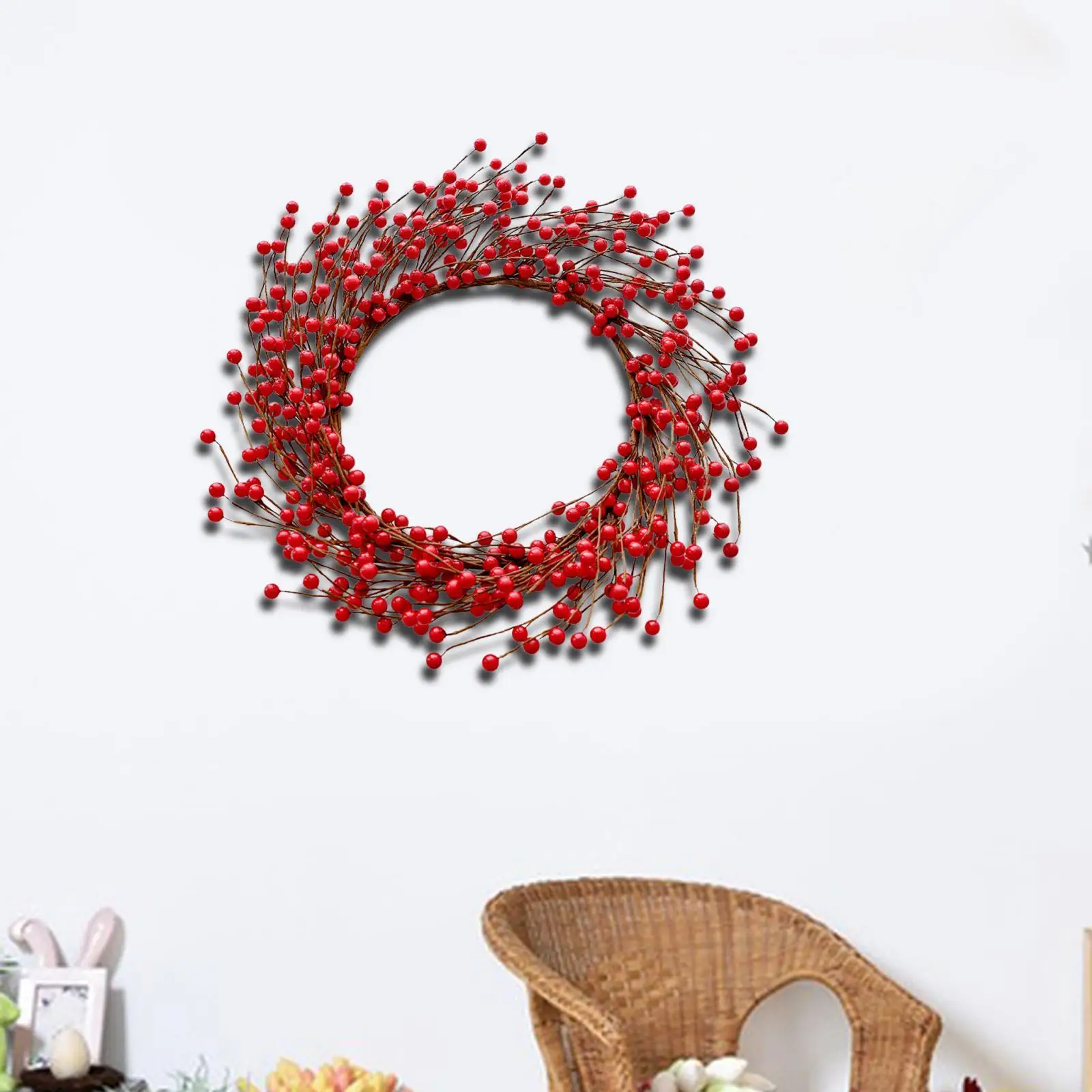 Red Berries Christmas Wreath 18 inch Christmas Decoration Artificial Christmas Wreath for Window Farmhouse Outside Indoor Xmas
