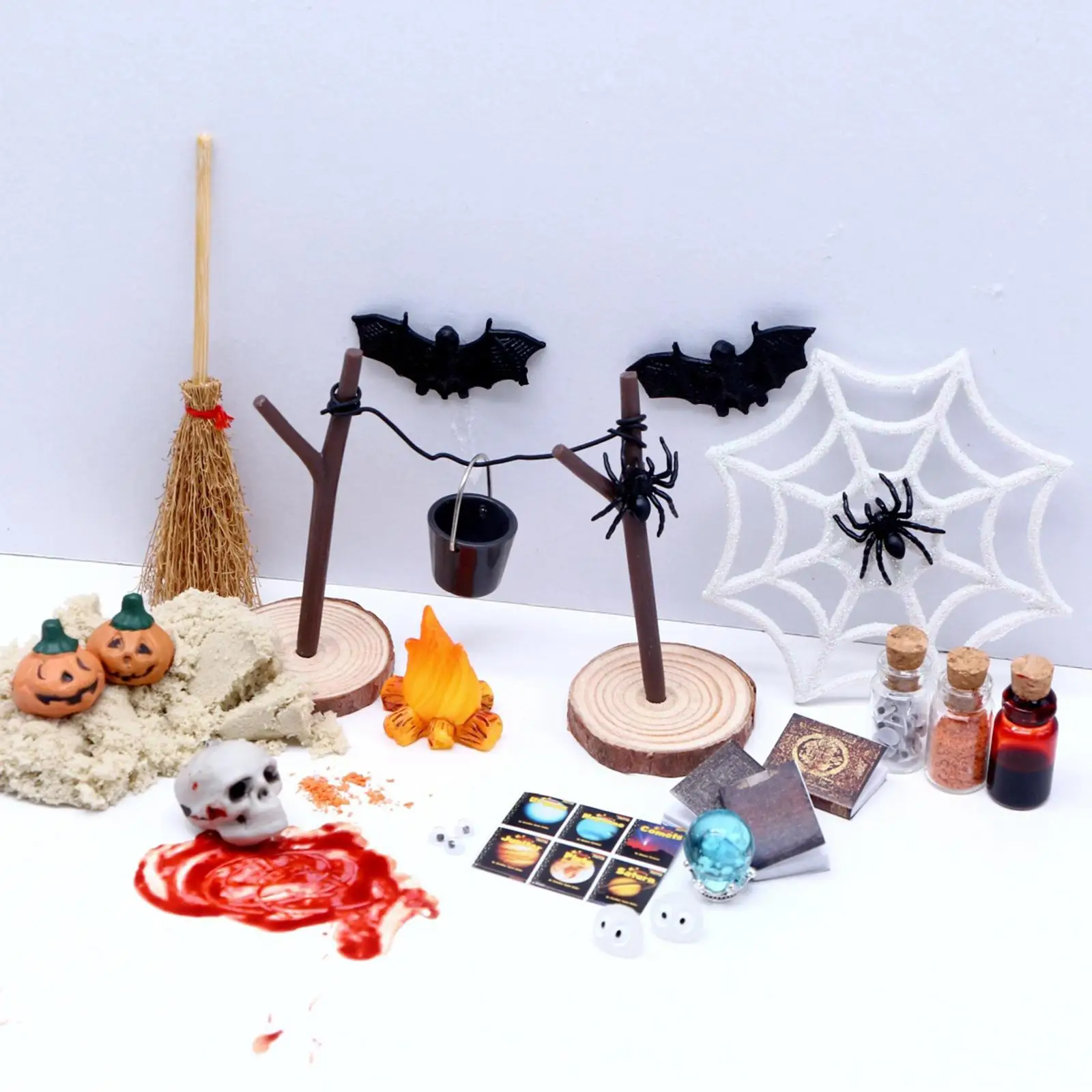 27Pcs Dollhouse Halloween Ornament Kit Dollhouse Furniture Model Miniature Halloween Scene for Party Home Living Room Kids Room