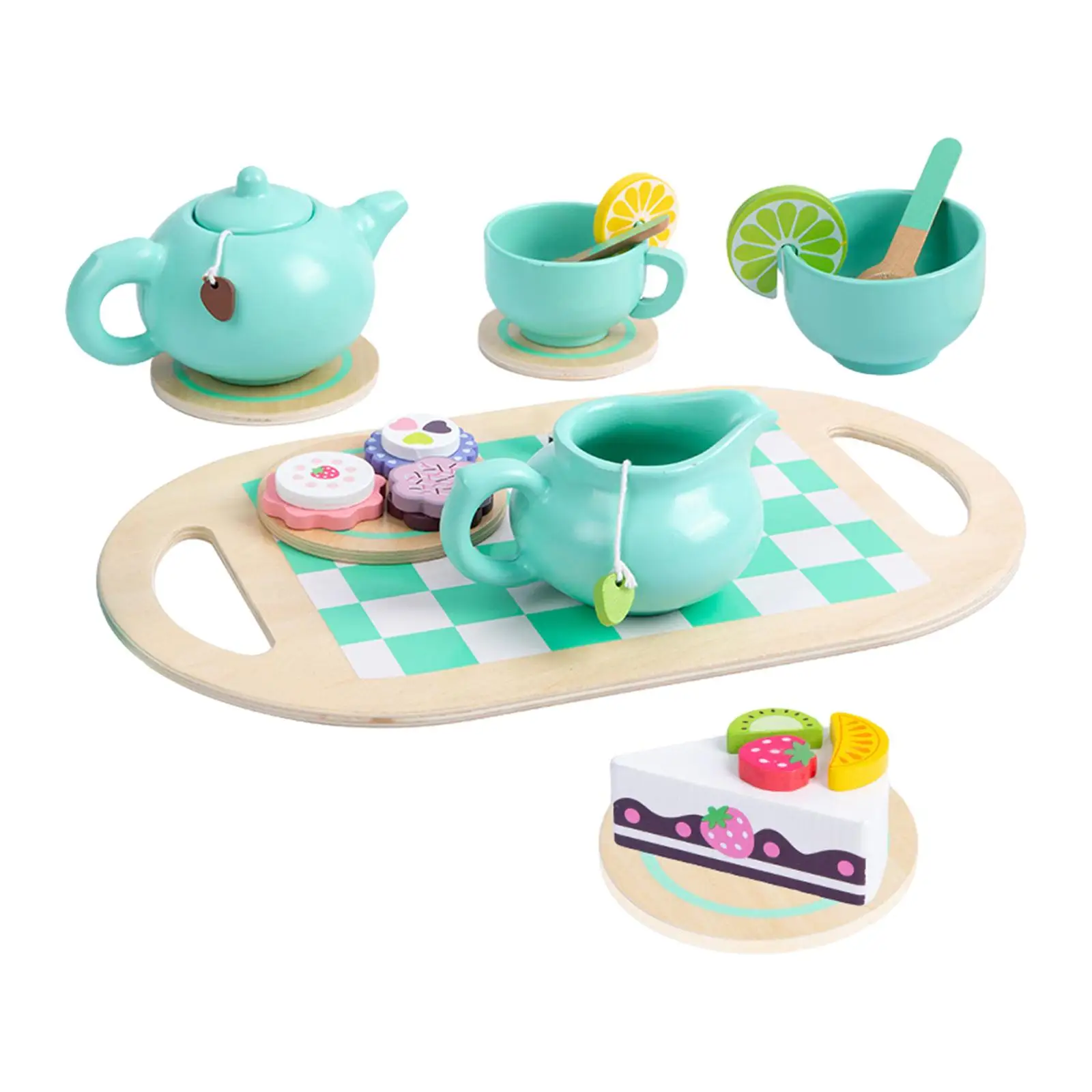Wooden Afternoon Tea Set Toy Kitchen Accessories Handiccraft Toy Montessori Educational Pretend Playing Food for Birthday Gift