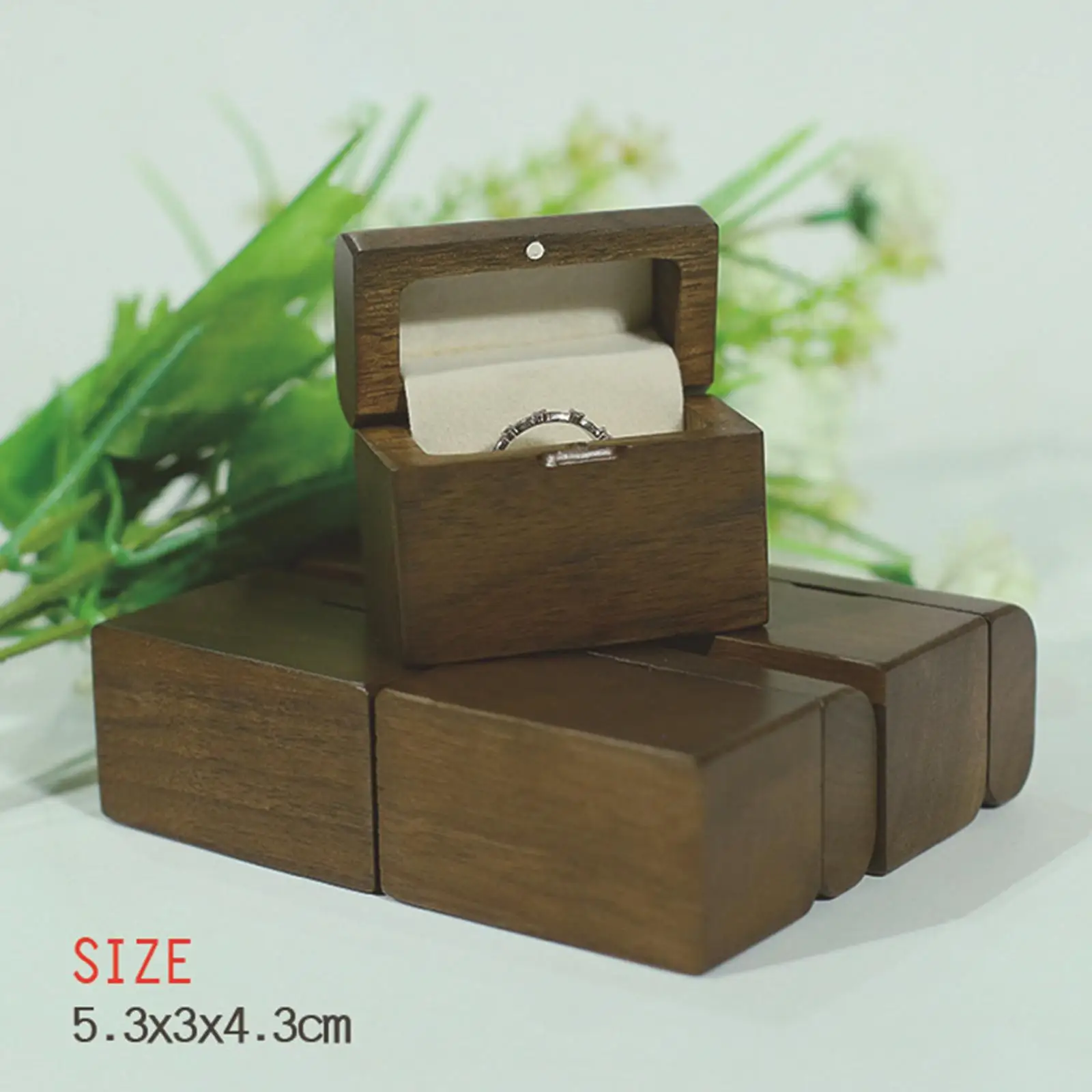 Vintage Walnut Wood Jewelry Box Wedding Storage Case Organizer Ears Box Case Portable for Engagement Anniversary