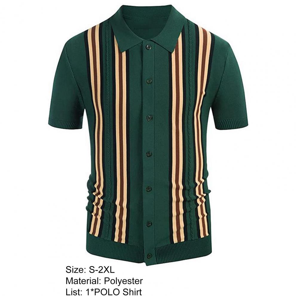 Men's Summer Knitted Shirt Contrast Color Single breasted Short Sleeve Stripe Print Knitted Summer Tops Male Clothes 25 S67a00e0aebeb4a2cbbb374c8c6c52e27F