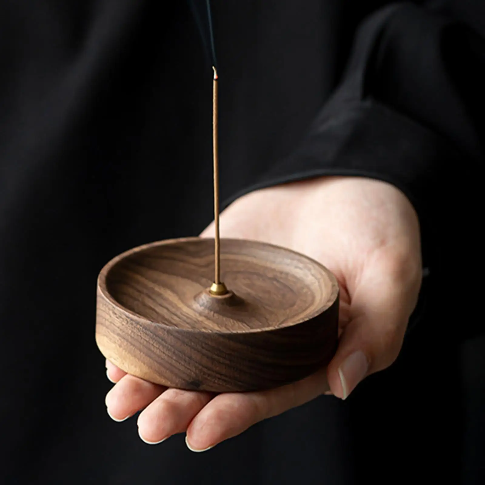Wooden Round Incense Burner Incense Sticks Holder Portable Diffuser Incense Bowl for SPA Teahouse Living Room Office Yoga