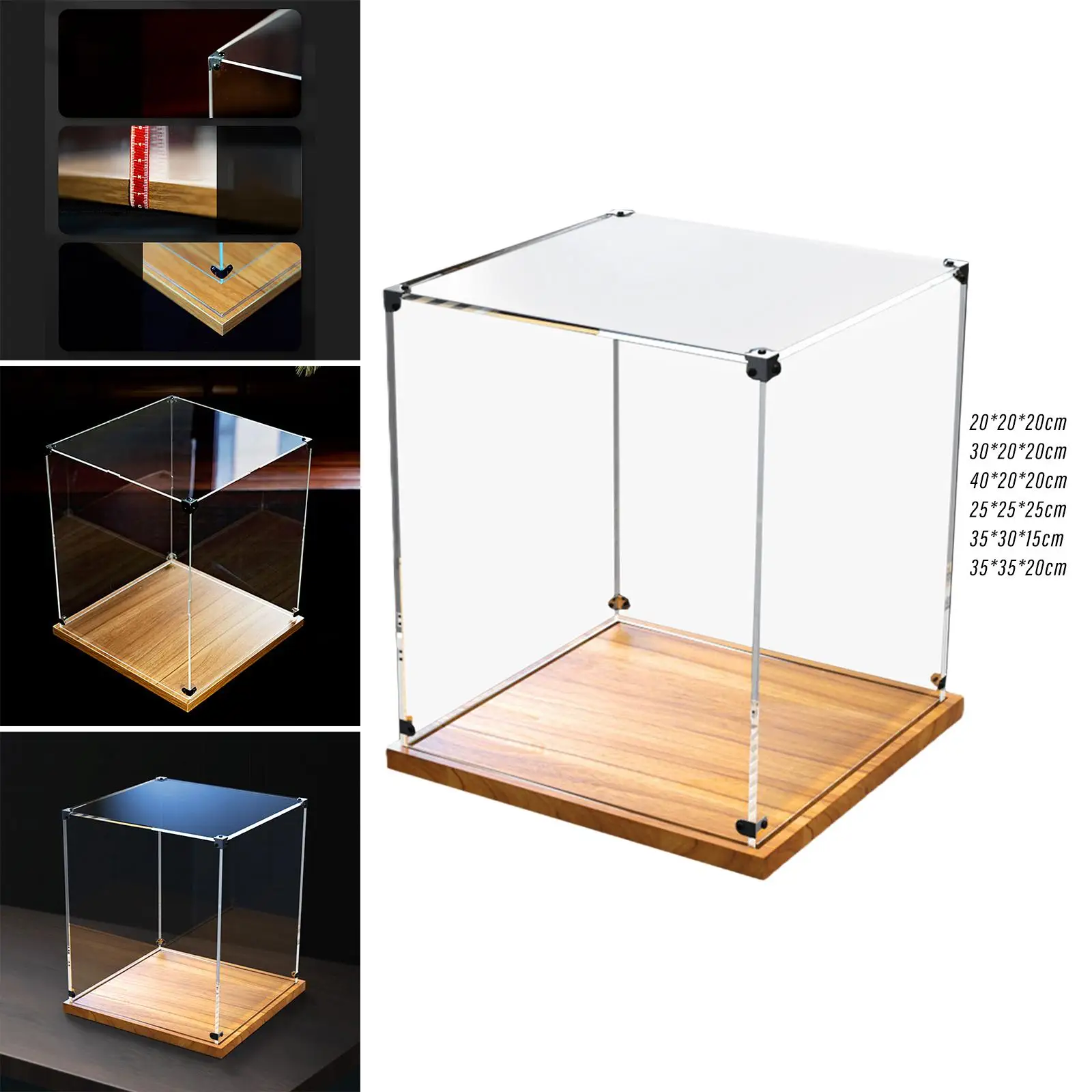 Transparent Display Box Decoration with Wooden Base Multipurpose Durable Stable Practical Showcase for Model Miniature Figurines