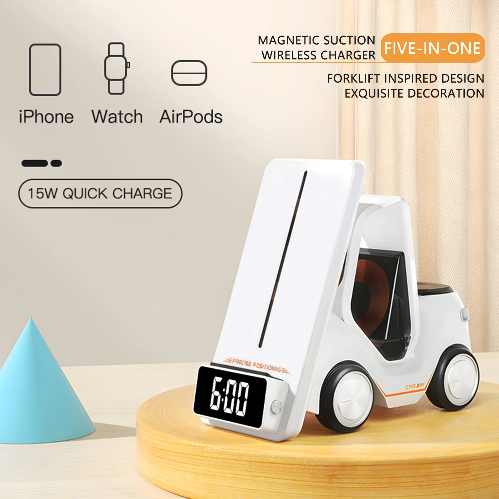 Forklift 5 in 1 Wireless Charger Stand with Night Light for Smart Watch and Car Design - SKY COVER