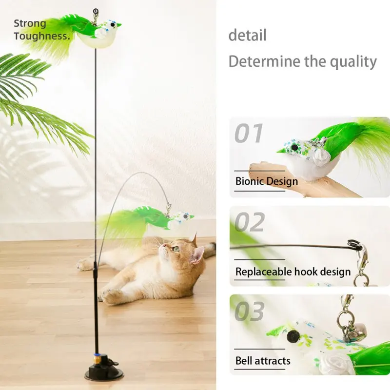 Simulation Feather Bird with Bell Interactive Cat Toy