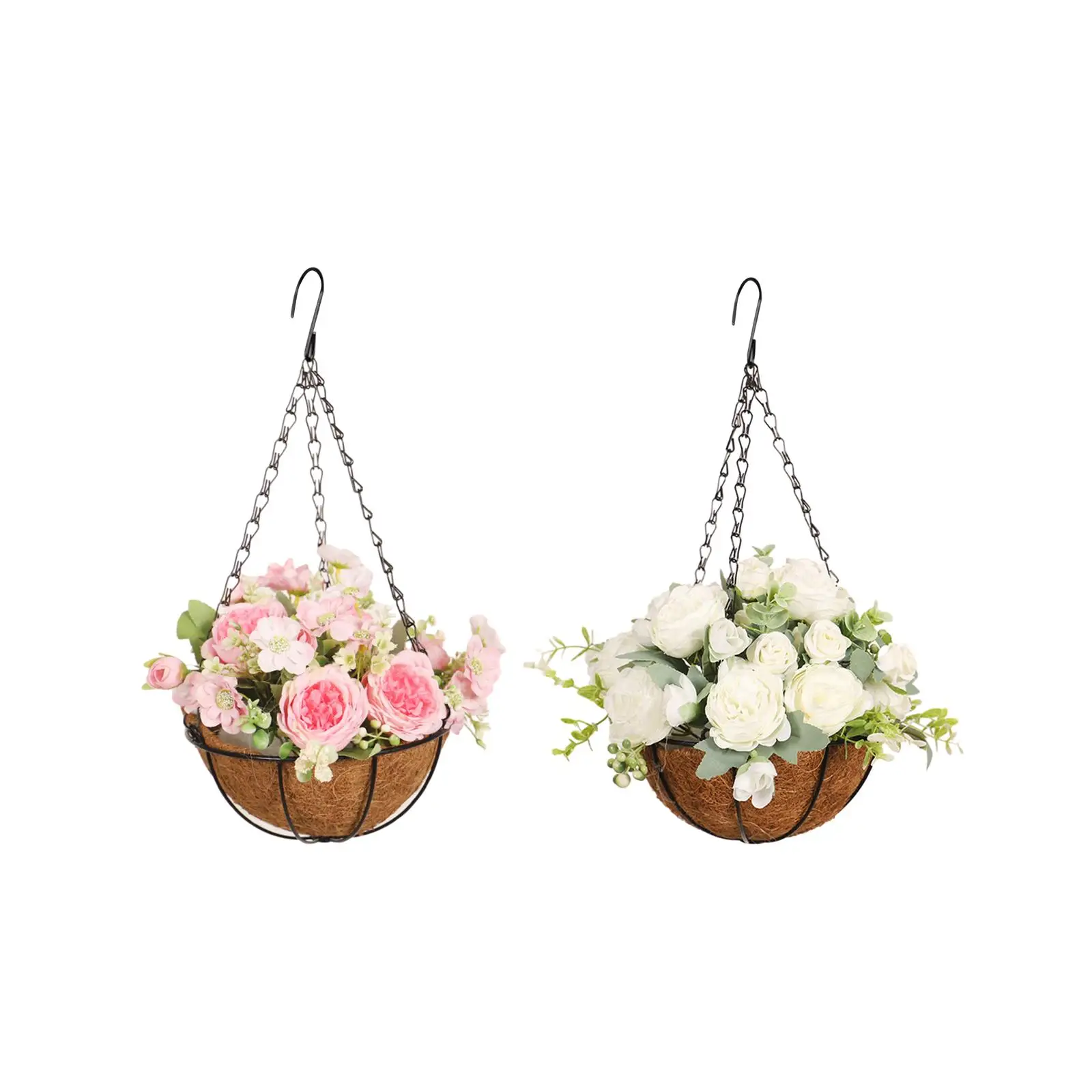 Artificial Hanging Flowers in Basket Chain Flower Pot Hanging Planter for Porch Courtyard Garden Outdoors and Indoors Patio