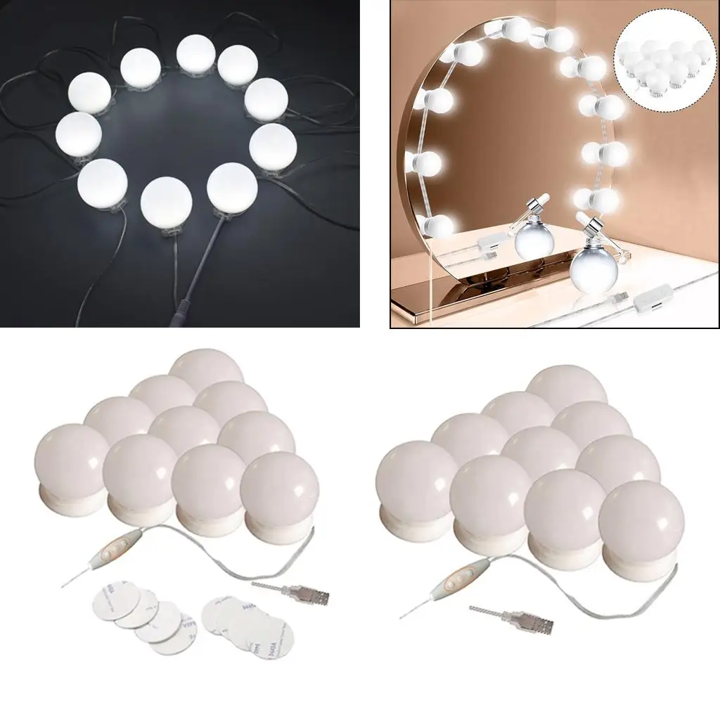 10Pcs Hollywood LED Vanity Dimmable Mirror Lamp Lights Bulbs Kit