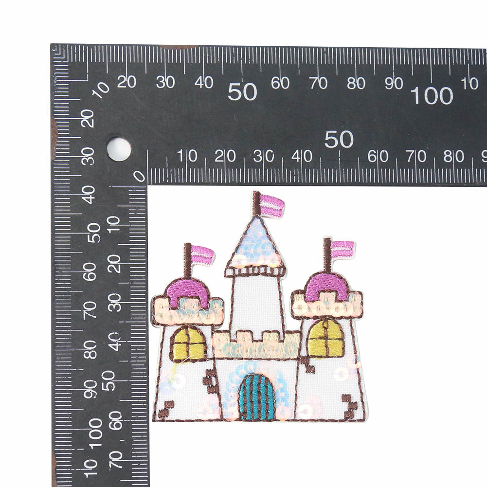 2PCS Cartoon Märchen Schloss Nagel Pailletten Patch Kleidung Tasche Stickerei Nähen Handwerk DIY Ornament Zubehör – Detail 5