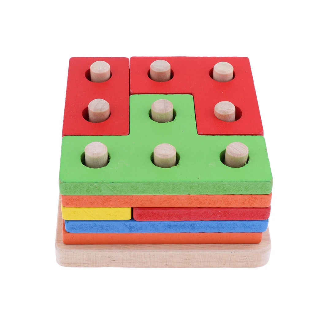Color Blocks Stacking Games Preschool Toddler Wooden Puzzle Toy Shape