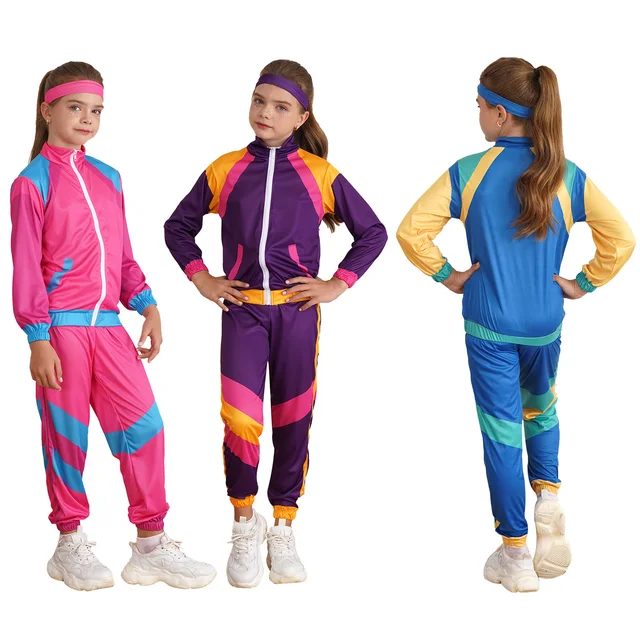 2-12 Years Kids Boys Girls 70s Disco Costume Top Pants/Jumpsuit with  Headband Children's Day Carnival Halloween Party Sportswear Blue Pink  Baseball Uniform