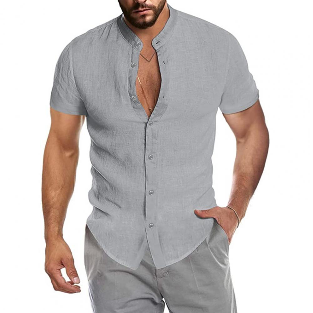 Title 6, Chemise en lin pour hommes, col montant, manche...