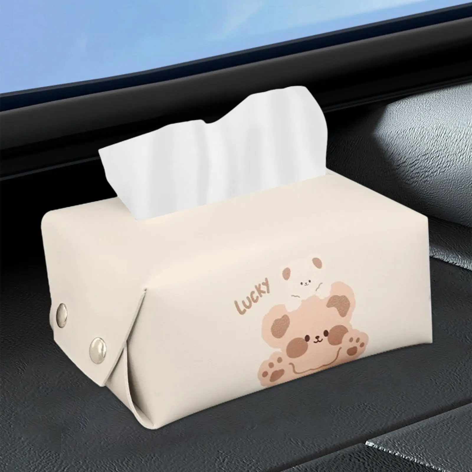 Cute Car Tissue Box Daily Use Tissue Box Holder Car Napkin Case Rectangular PU