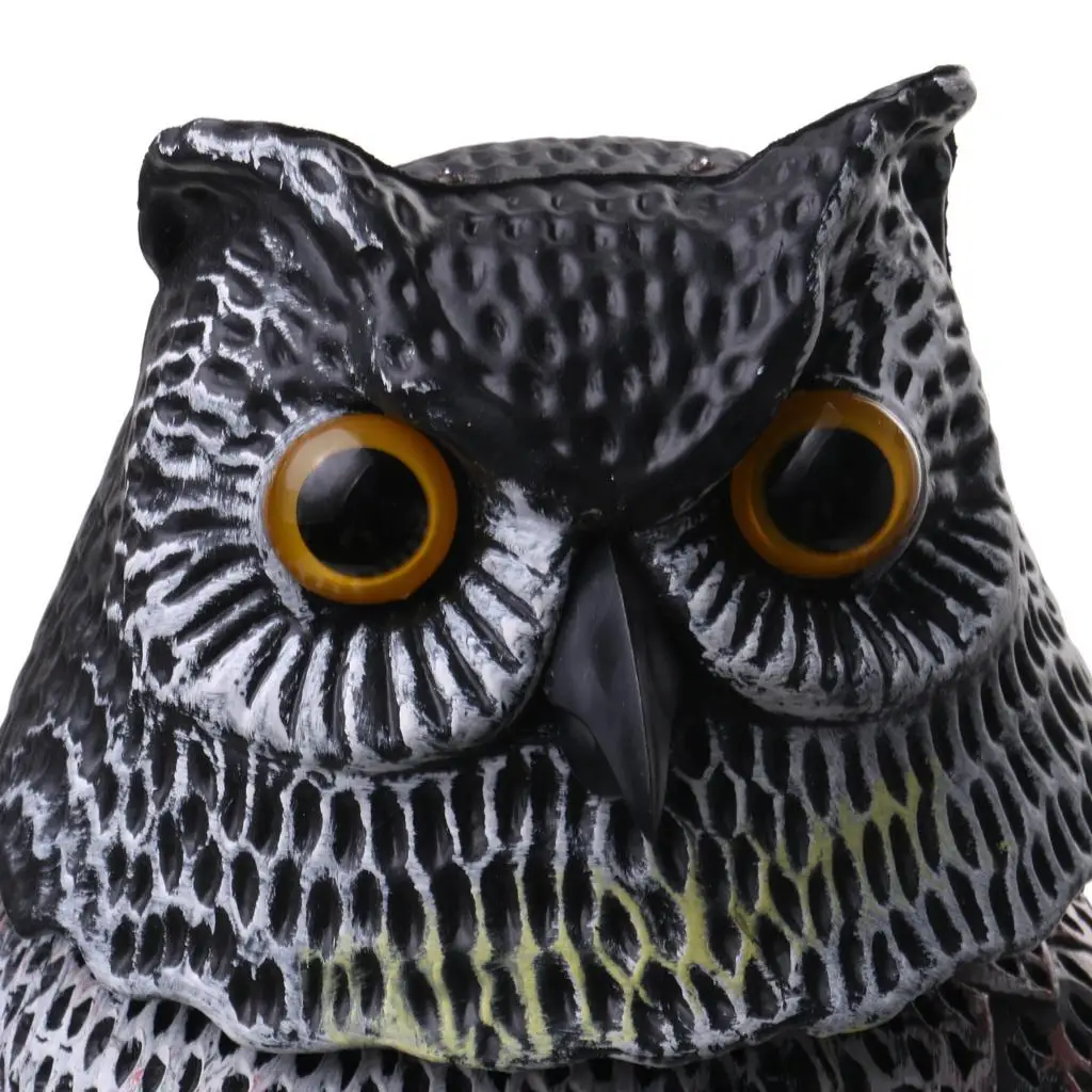 Large Realistic Owl Decoy with Rotating Head Bird Pigeon Scarer Scarecrow Weed Pest Control Garden Yard Ornament
