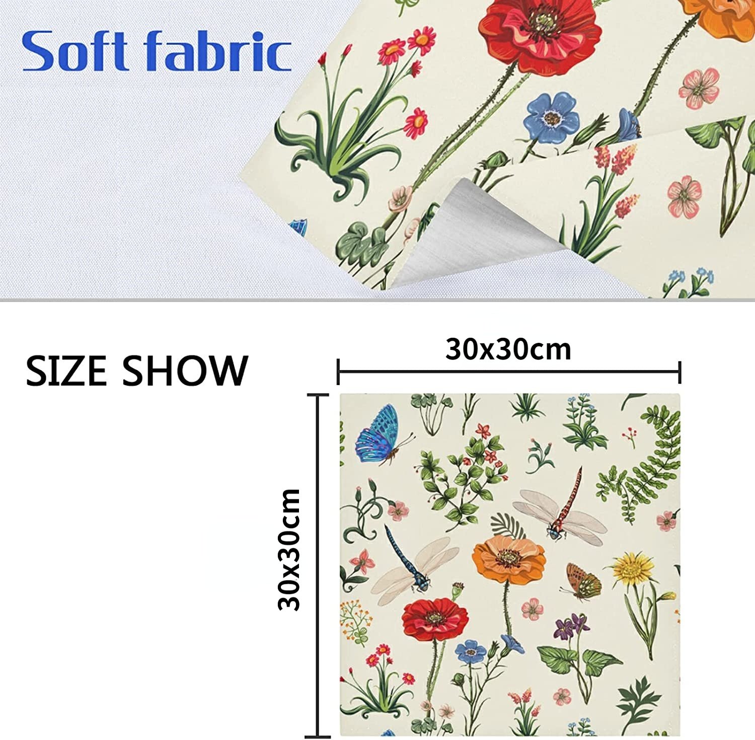 Description Picture 2 of itemVintage Dragonfly Floral Table Napkins Wedding Decoration Leaves Reusable Cloth Napkins for Dining Table Holiday Party Decor
