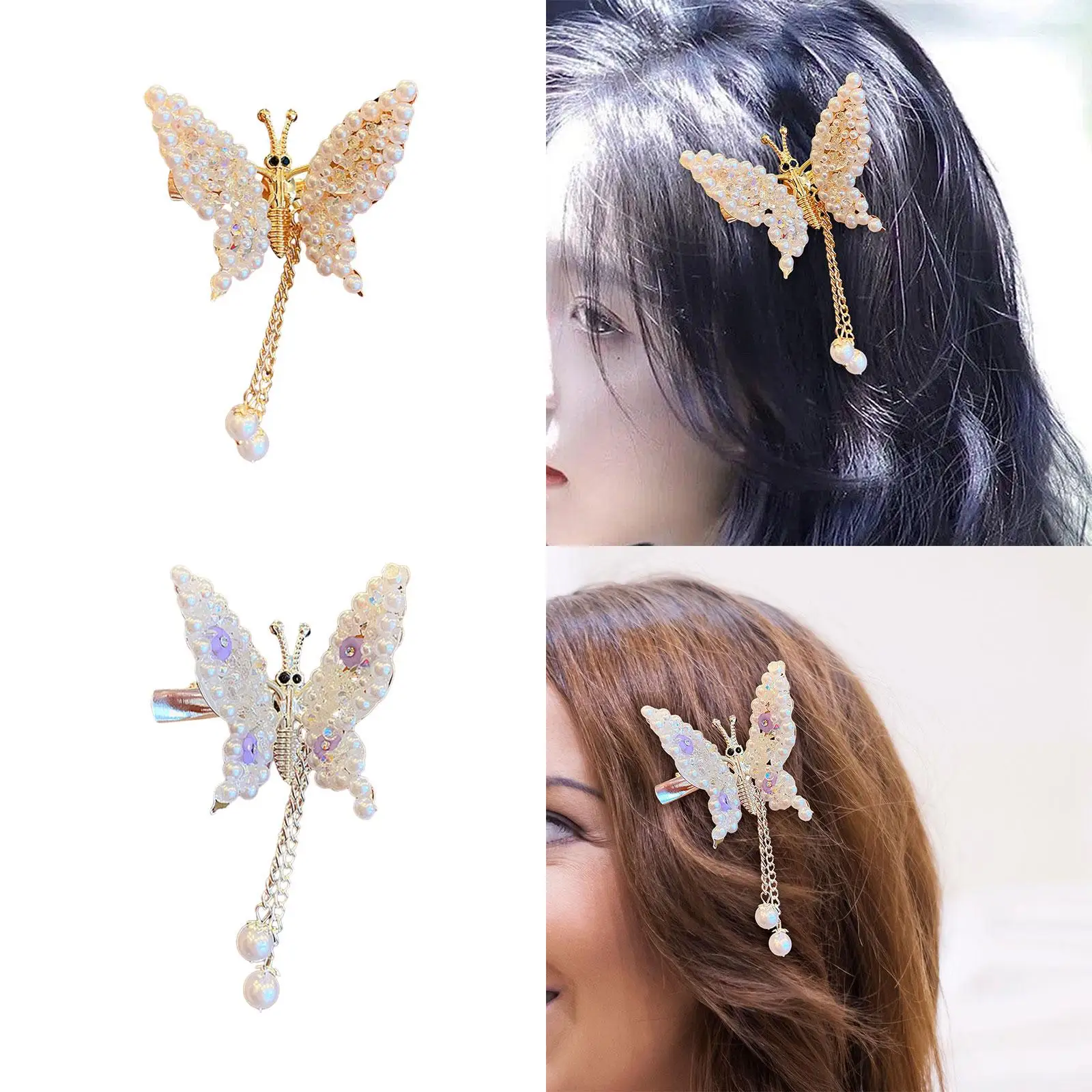 2Pcs Moving Butterfly Hair Clips Headpiece Moving Wing Tassel Hair Pins Butterfly Hairpins Decorative for Girls Women Kids