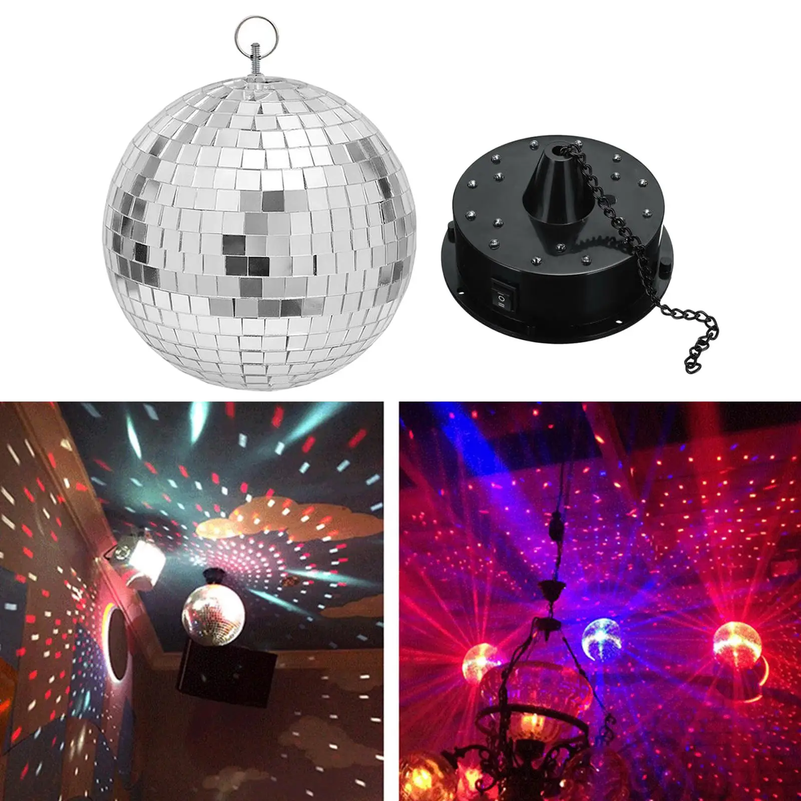 18 LED Lights Rotating Glass Mirror,  Ball, Sound Control Motor, Mirror Reflection  for   