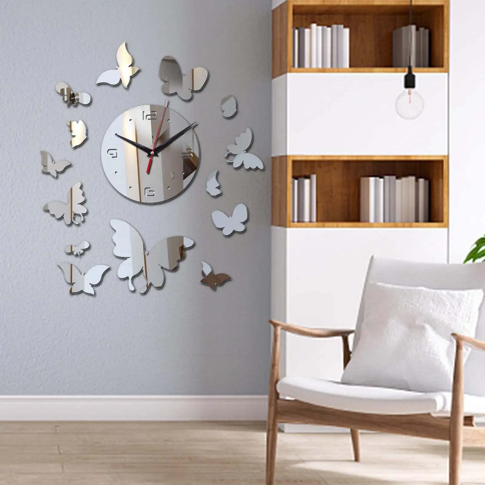 Wall Clock Sticker Removable Butterfly Acrylic for Office Decor