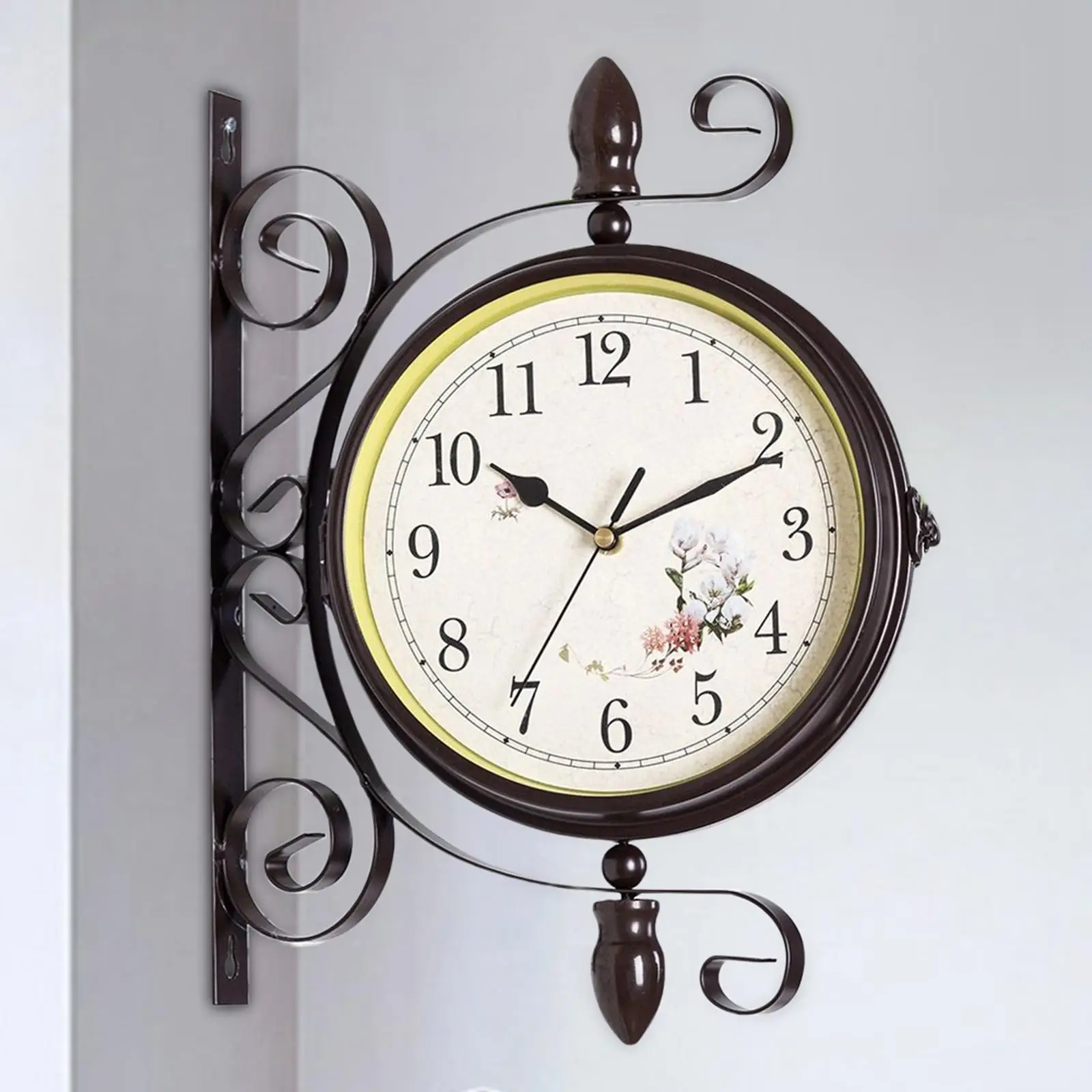 Retro Style Double Sided Wall Clock Mute Decorative Battery Powered Wall Mount Clocks for Living Room Patio Garden Bedroom Home